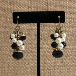 Pearl and Black Onyx with Gold Dangle Earrings